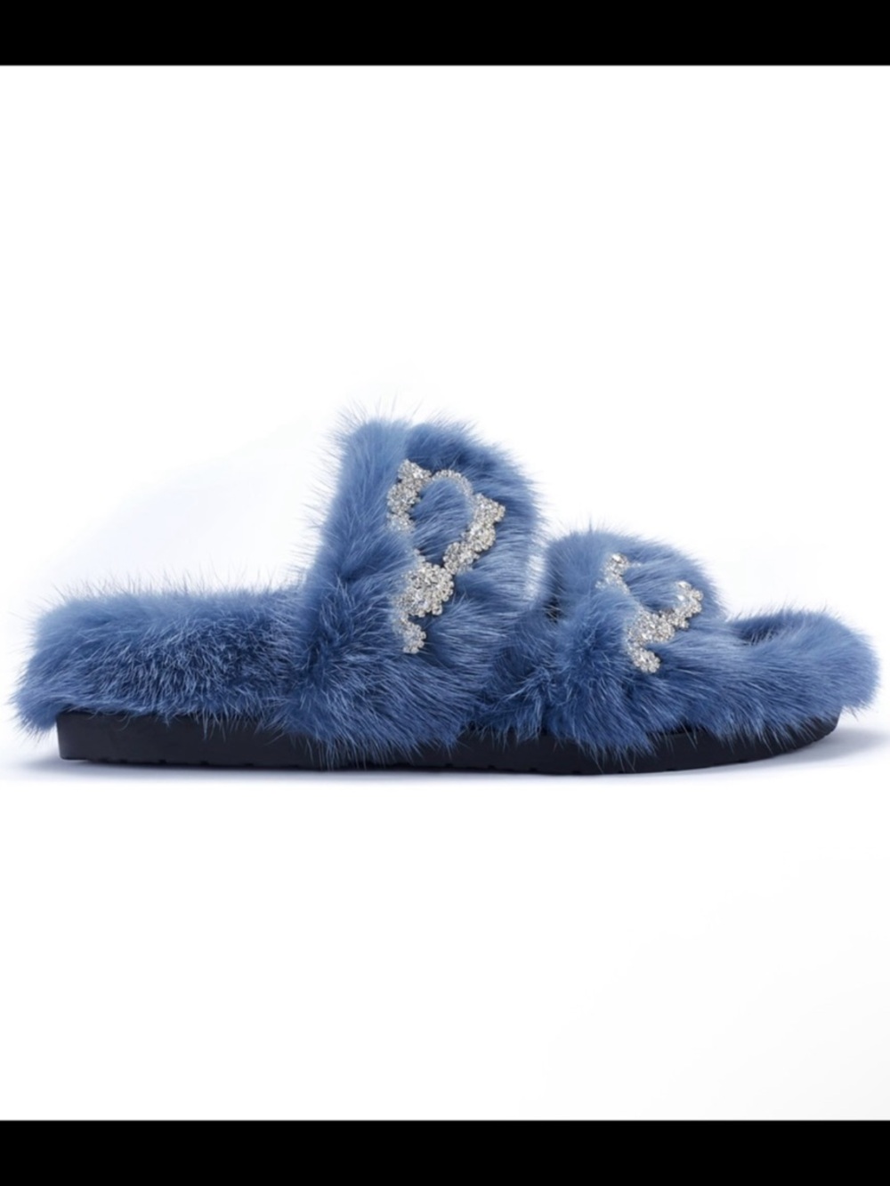 IAMJENNIFERLE Mink X Crystal Slide Blue Fur Slide Sandals US 6 Like New sandals